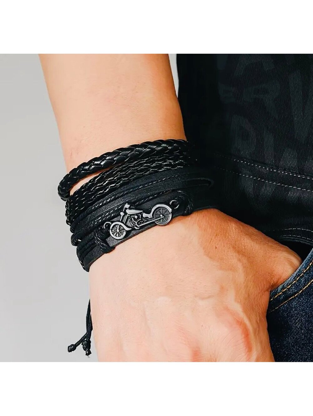 New - Vintage Pu Leather Motorcycle Riding Bracelet